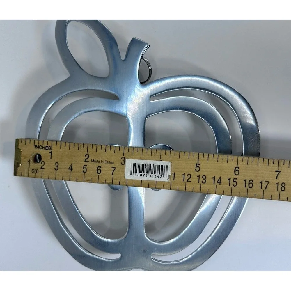 Copco Apple‎ Polished Aluminum Wall Hanging or Footed Trivet Decoration Silver